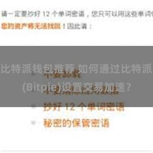 比特派钱包推荐 如何通过比特派(Bitpie)设置交易加速？